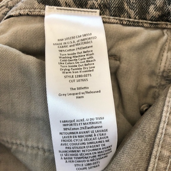 Current/Elliot the stiletto jeans in Grey leopard animal print NWT - Picture 9 of 9